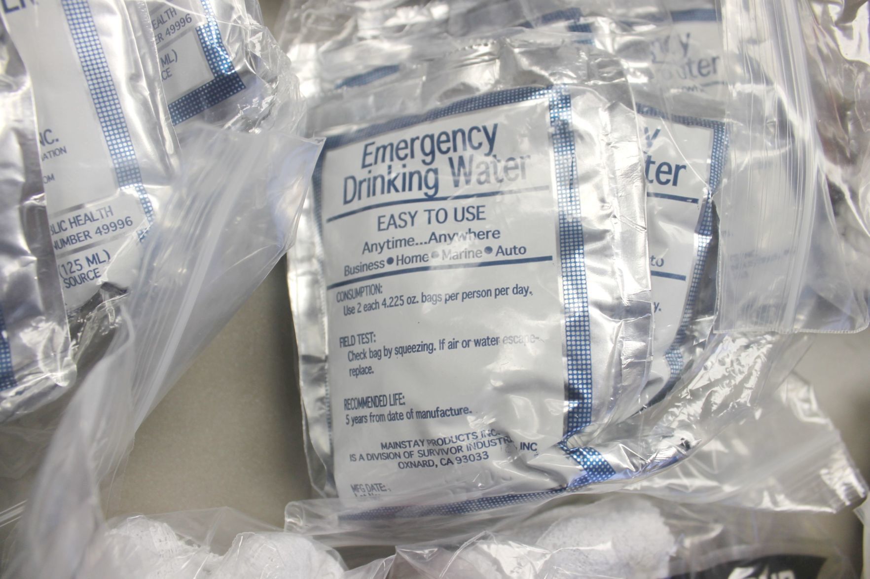Emergency water in a survival kit